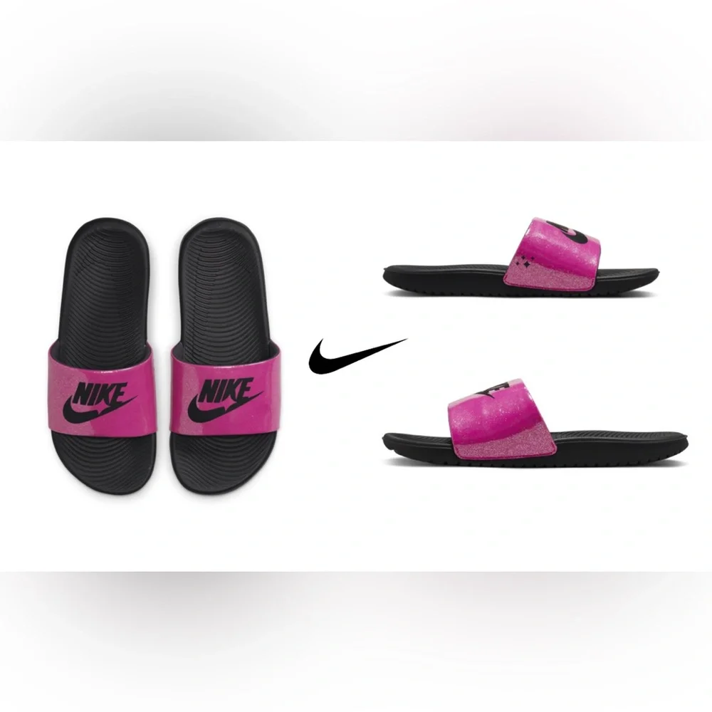 Nike Black and Pink Slide Sandals